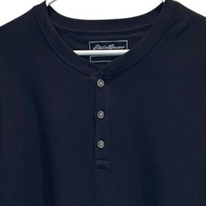 Eddie Bauer Men's Tall XL Long Sleeve Henley Shirt Knit Waffle Navy Cotton Blend